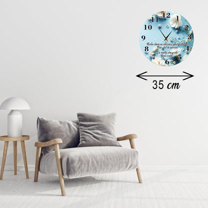 Ceas de Perete Personalizat pentru Nași - Design Floral Albastru cu Mesaj Emoționant