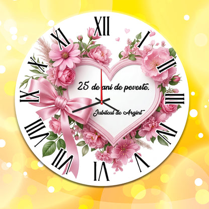 Ceas de Perete Personalizat Jubileul de Argint - 25 de ani de poveste, Diametru 35 cm, Mecanism Silentios