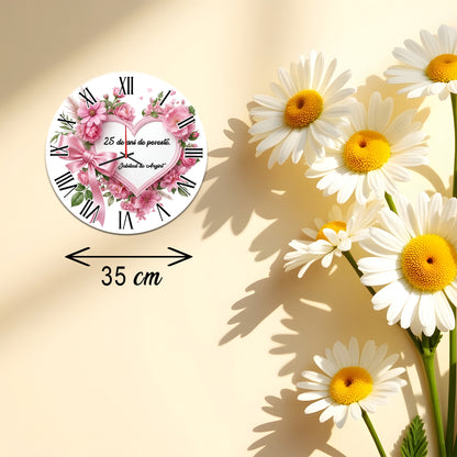 Ceas de Perete Personalizat Jubileul de Argint - 25 de ani de poveste, Diametru 35 cm, Mecanism Silentios