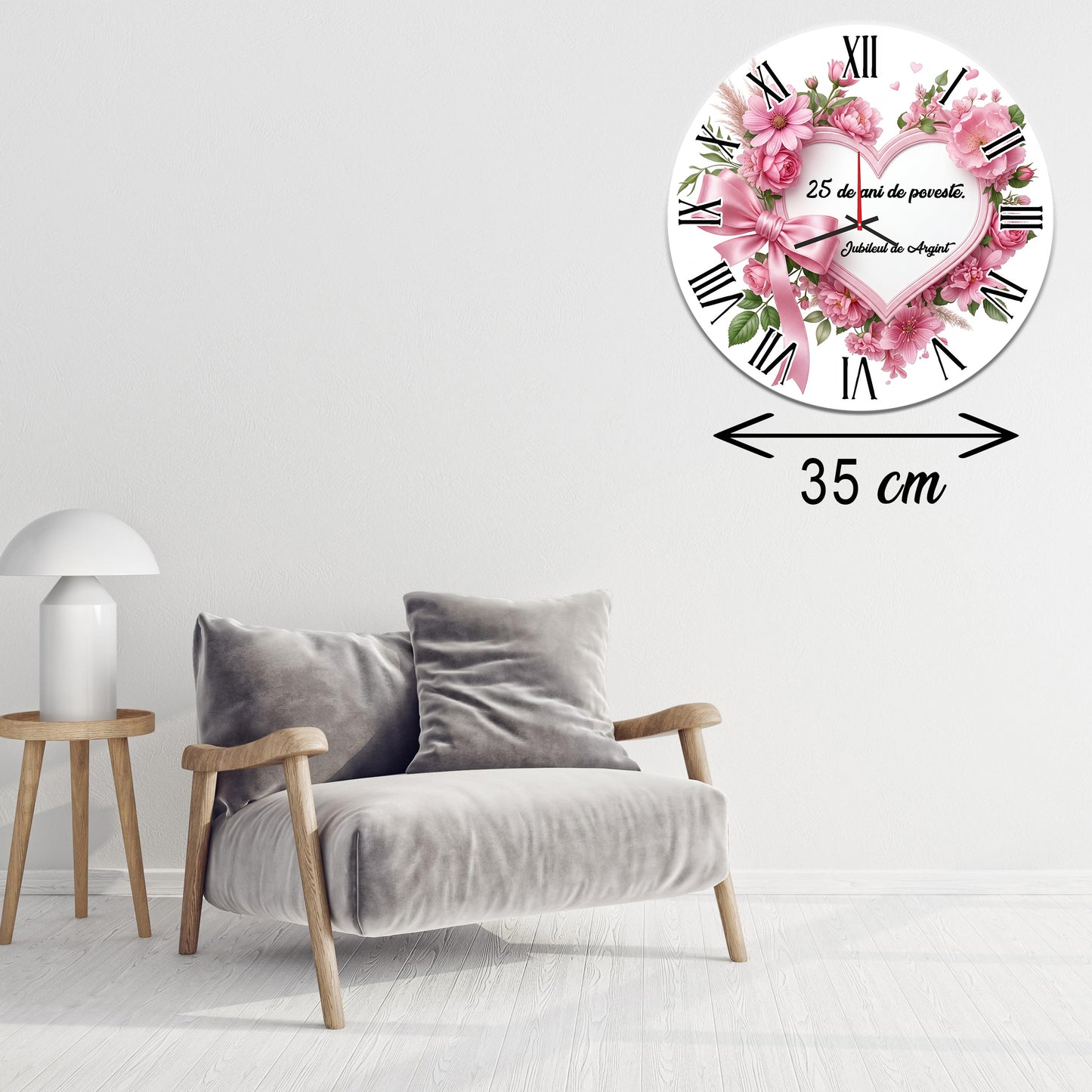 Ceas de Perete Personalizat Jubileul de Argint - 25 de ani de poveste, Diametru 35 cm, Mecanism Silentios