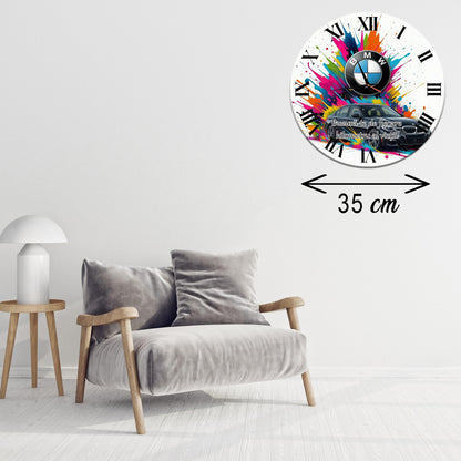 Ceas Personalizat de Perete Decorativ BMW „Bucură-te de fiecare kilometru”, Diametru 35 cm, Mecanism Silențios, Grosime 6 mm, Cutie Cadou Inclusă
