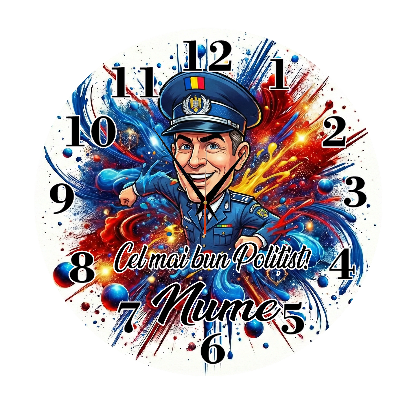 Ceas de Perete Personalizat Polițist - Cadou Unic "Cel mai bun Polițist!" cu Nume - Tete Print