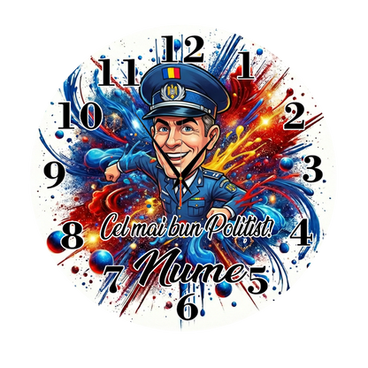 Ceas de Perete Personalizat Polițist - Cadou Unic "Cel mai bun Polițist!" cu Nume - Tete Print