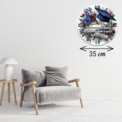 Ceas de perete Decorativ "Lecție de Viață" - Cadou pentru Profesoară, Diametru 35 cm, Mecanism Silentios, Grosime 6 mm, include Cutie Cadou