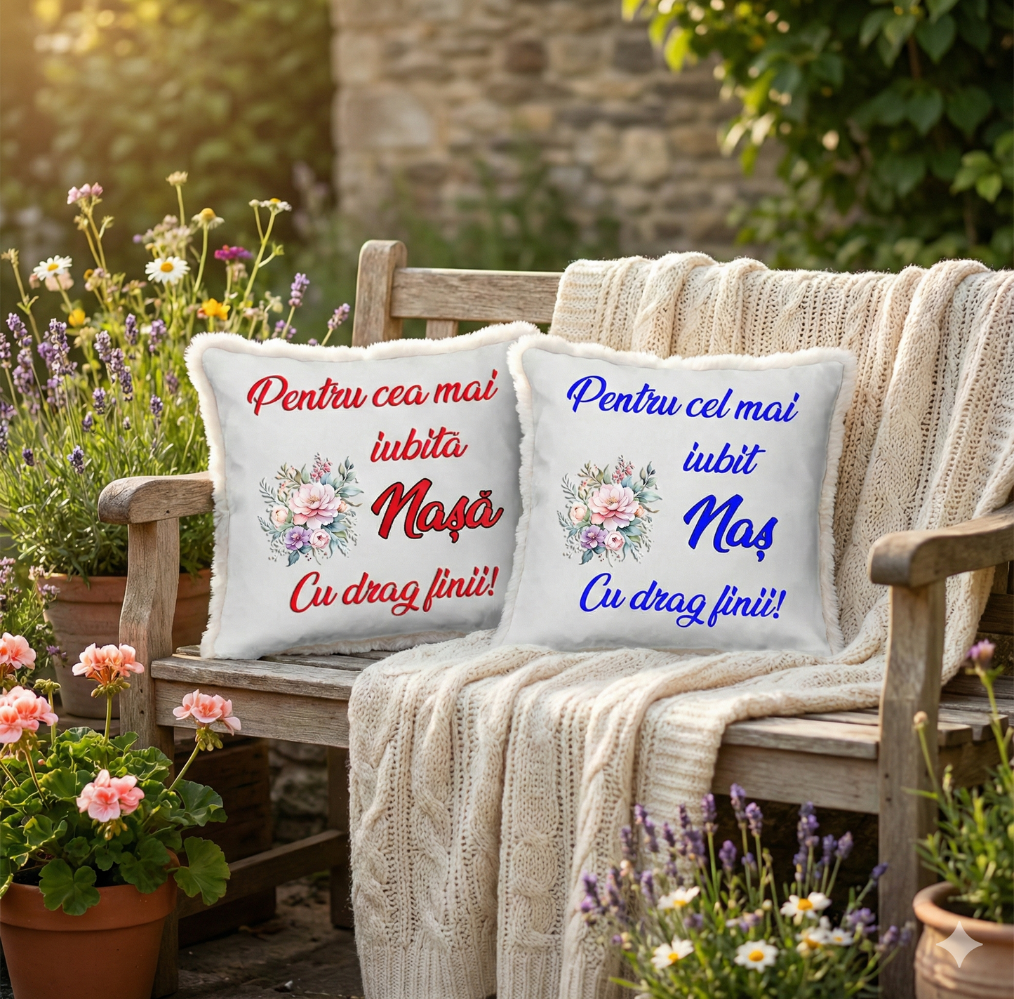 Perne Personalizate pentru Nași - Cadou de la Fini - Model Floral "Cea mai iubită Nașă / Cel mai iubit Naș"