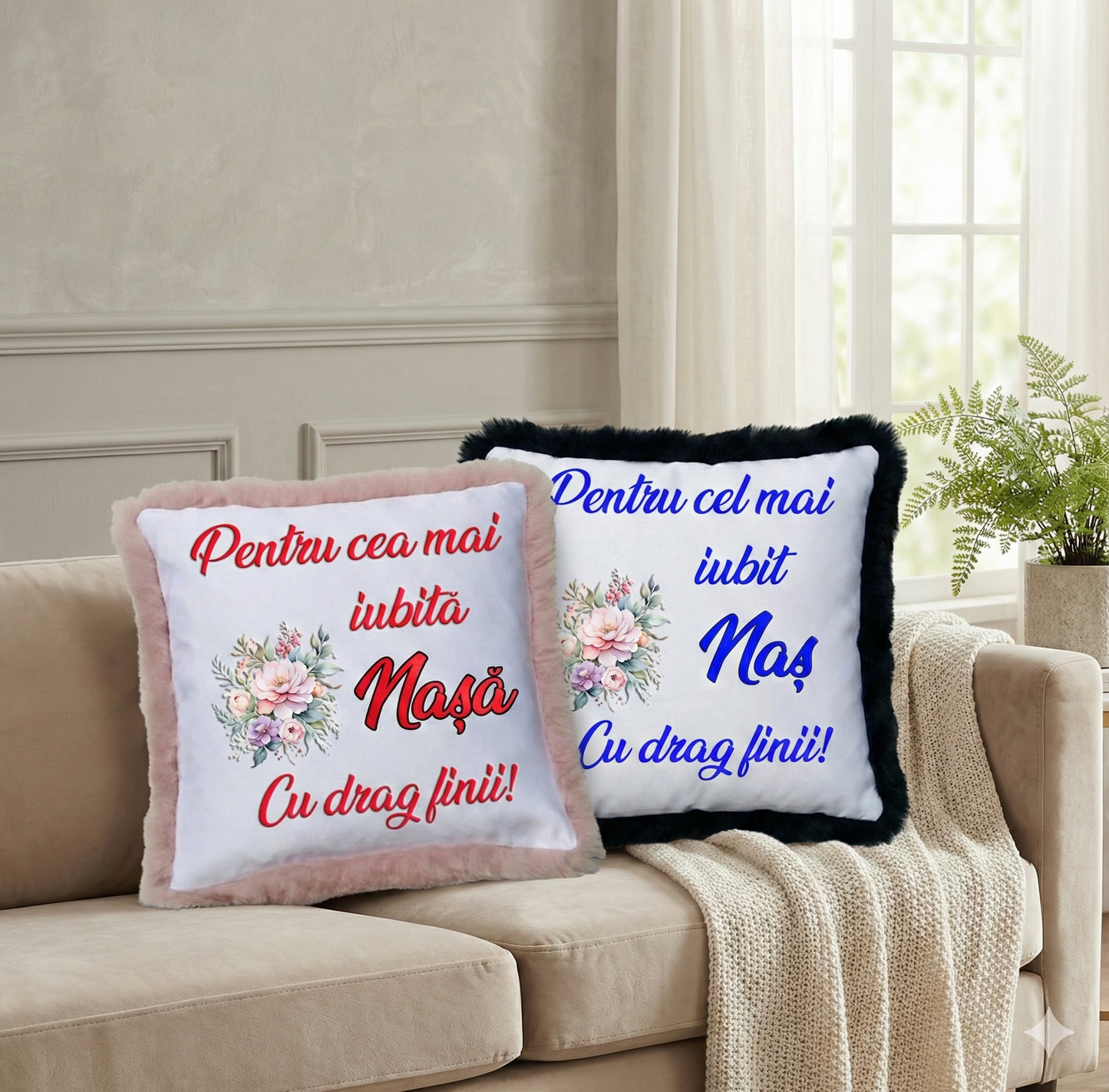 Perne Personalizate pentru Nași - Cadou de la Fini - Model Floral "Cea mai iubită Nașă / Cel mai iubit Naș"