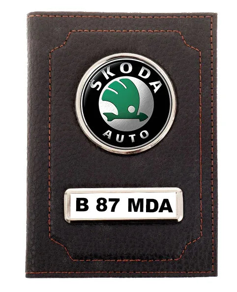 Portofel acte auto Skoda cu logo-ul si numarul masini - Tete Print
