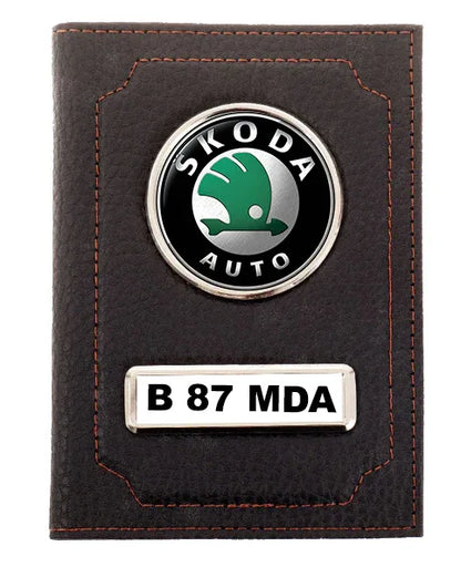 Portofel acte auto Skoda cu logo-ul si numarul masini - Tete Print