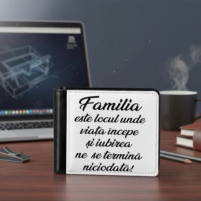 Portofel Bărbați Personalizat cu Poza Ta, Piele Ecologică, Compartiment Carduri și Buletin, Negru/Alb