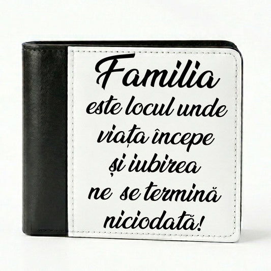 Portofel Bărbați Personalizat cu Poza Ta, Piele Ecologică, Compartiment Carduri și Buletin, Negru/Alb