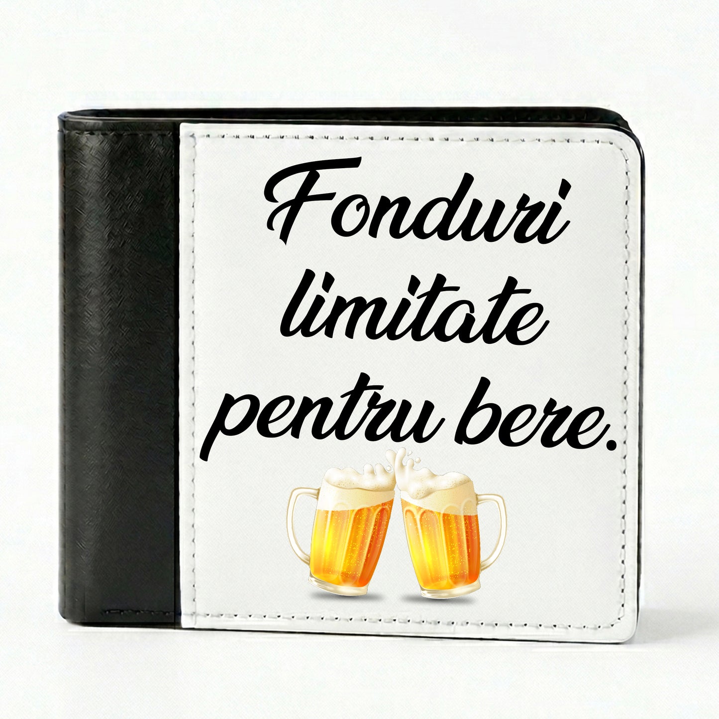 Portofel Personalizat pentru Barbati - Piele Ecologica, Design Bifold, Spatiu Foto/Mesaj, Negru-Alb