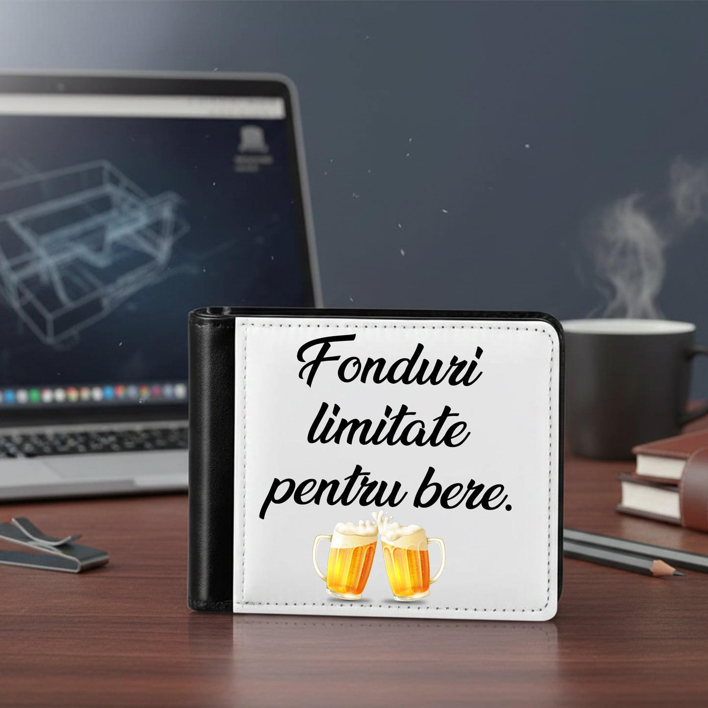 Portofel Personalizat pentru Barbati - Piele Ecologica, Design Bifold, Spatiu Foto/Mesaj, Negru-Alb