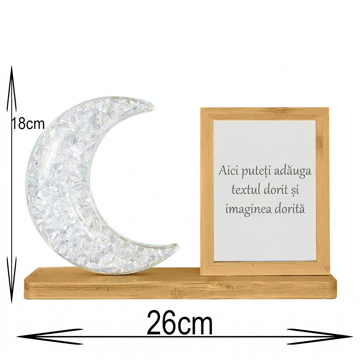 Lampă LED Semilună Personalizată cu Ramă Foto din Lemn – Cadou Decorativ "Lumina Amintirilor"