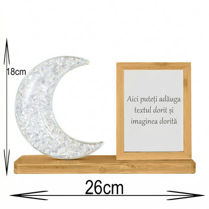 Lampă LED Semilună Personalizată cu Ramă Foto din Lemn – Cadou Decorativ "Lumina Amintirilor"
