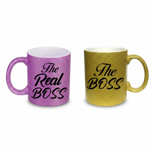 Set 2 Căni The Real Boss & The Boss - Sclipici Mov și Auriu