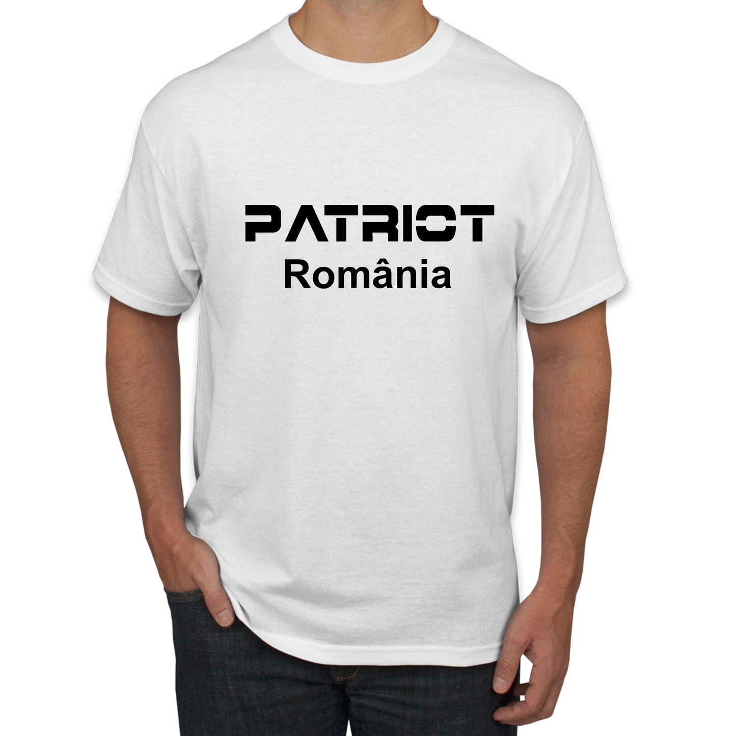 Tricou Bărbați "PATRIOT România", Bumbac 100%, Negru, Mânecă Scurtă, Imprimeu Alb Modern