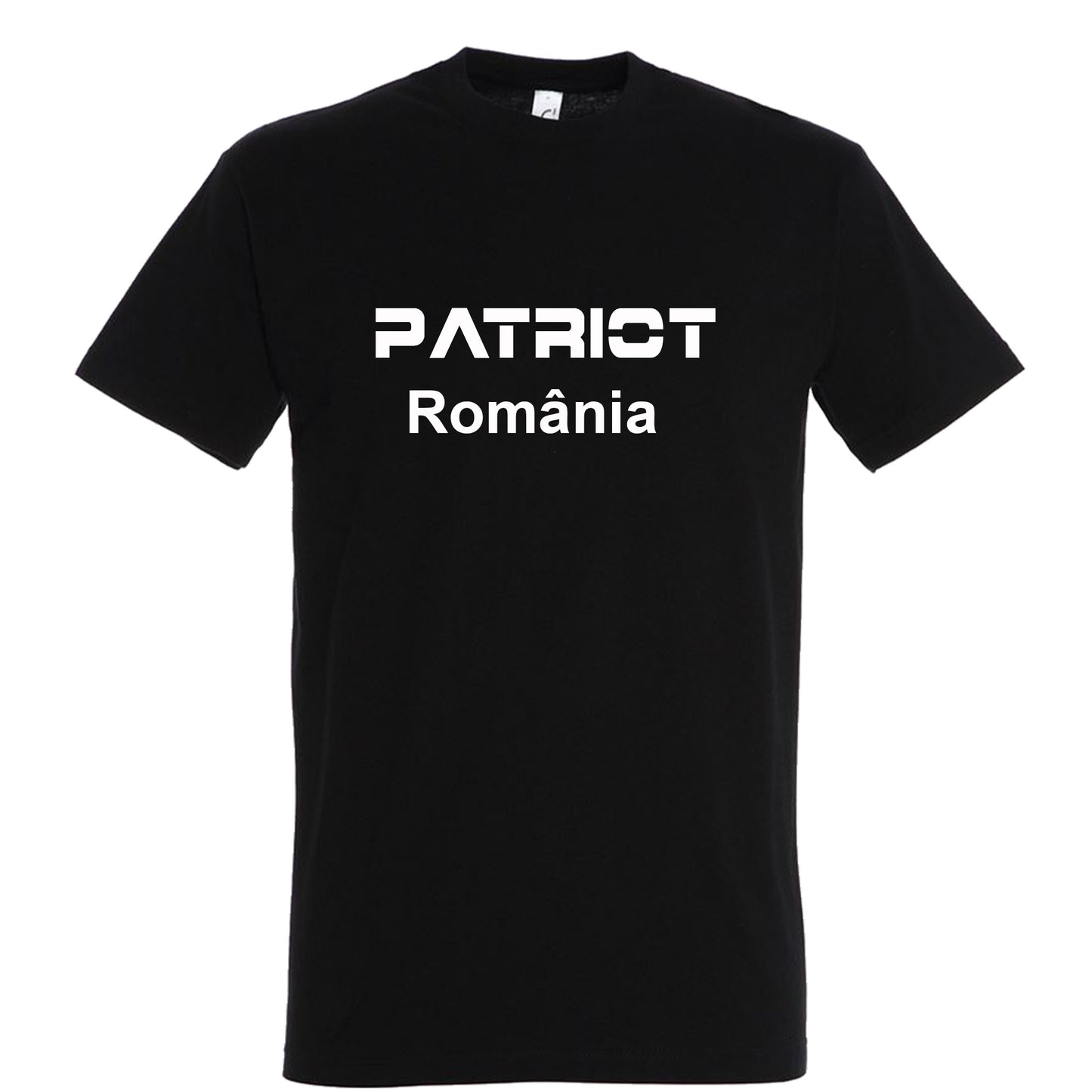 Tricou Bărbați "PATRIOT România", Bumbac 100%, Negru, Mânecă Scurtă, Imprimeu Alb Modern
