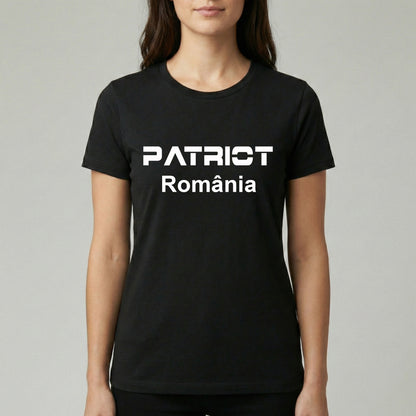 Tricou Bărbați "PATRIOT România", Bumbac 100%, Negru, Mânecă Scurtă, Imprimeu Alb Modern